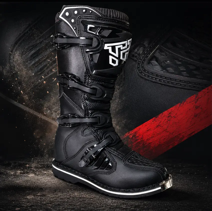 Bota Tiger Racing MTR-E001 con fondo negro y franja roja