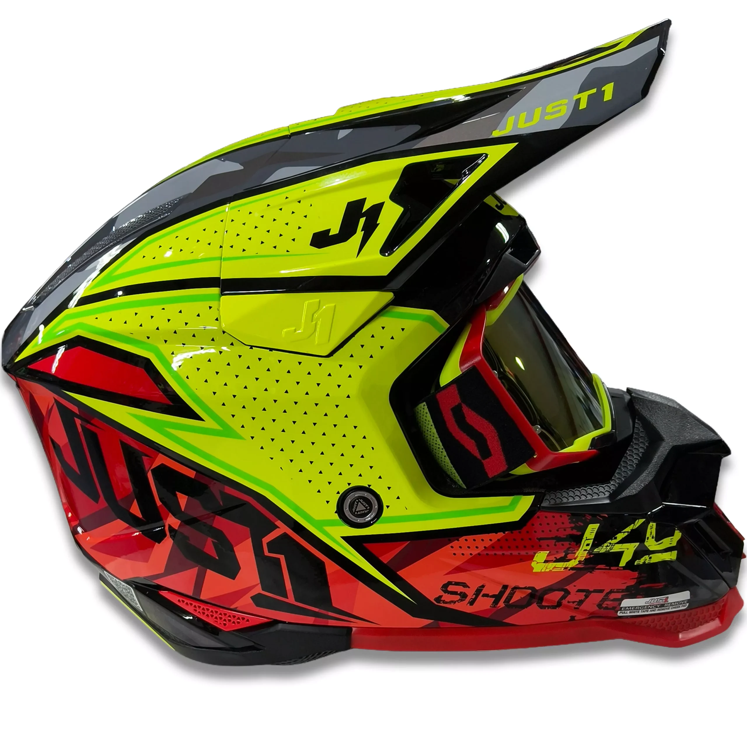 Casco Just1 Shooter J40 + Antiparra - Camo/Rojo/Fluor