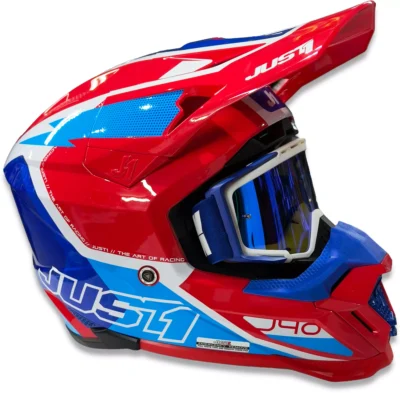 Casco Just1 Flash J40 + Antiparra - Azul/Blanco/Rojo