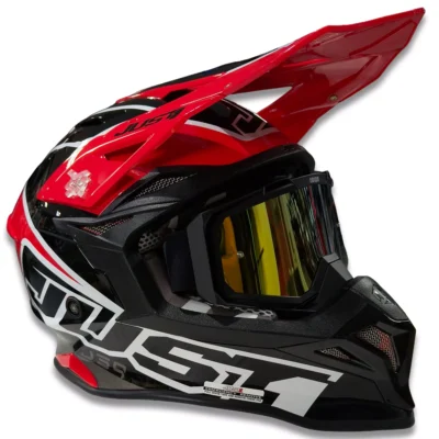 Casco Just1 Thruster J39 + Antiparra - Negro/Blanco/Rojo Brillo