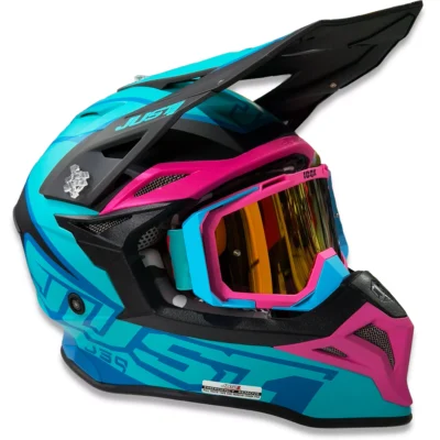 Casco Just1 Thruster J39 + Antiparra - Celeste/Rosa