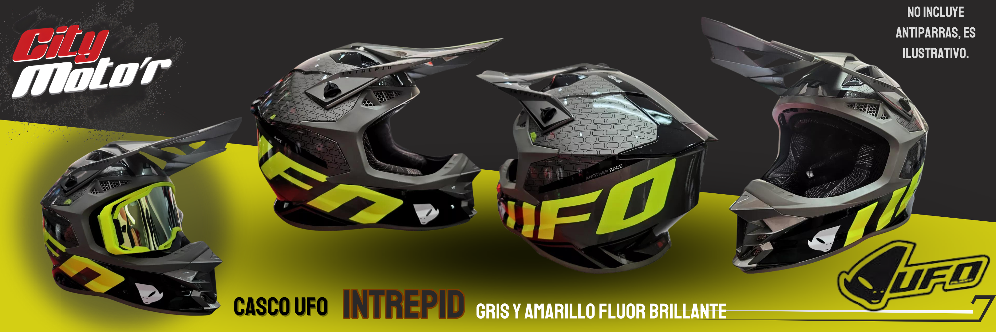 Casco para moto Ufo Intrepid Gris y amarillo Fluo brillante