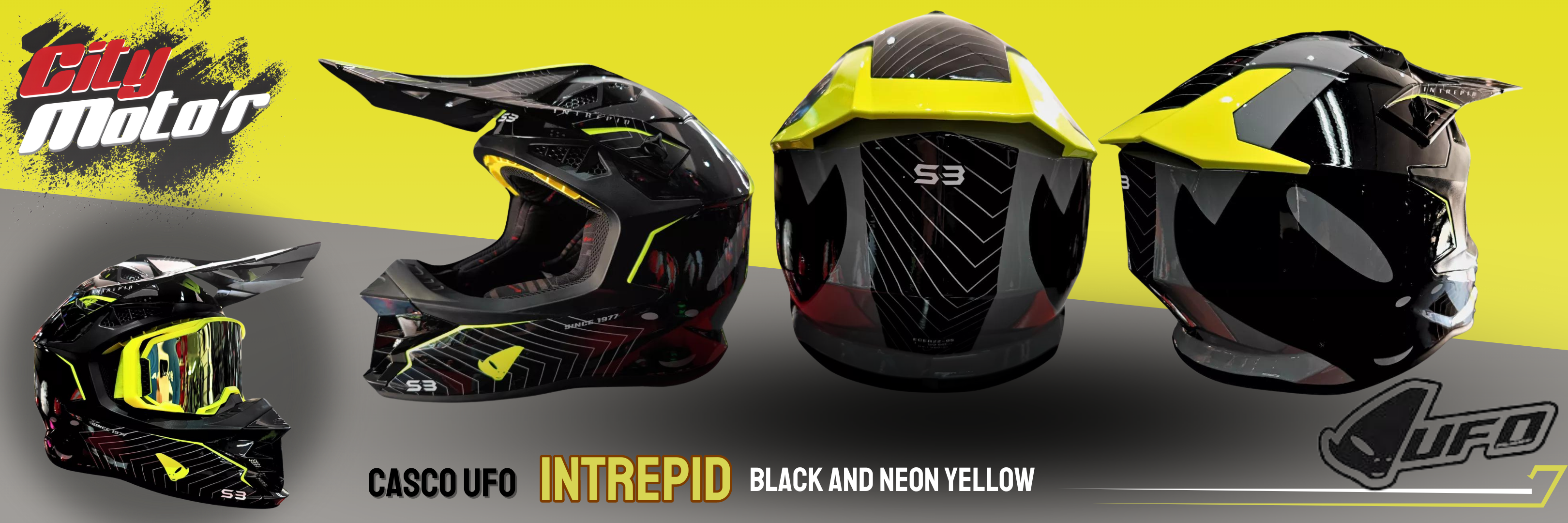 casco para moto ufo intrepid black and neon yellow