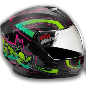 Casco para moto Mac Bass Grafitti Gris Rosa