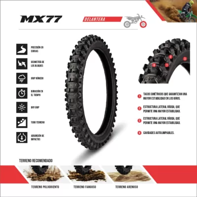 Cubierta Borilli Delantera Motocross 80/100-21 MX 77 Medium Soft