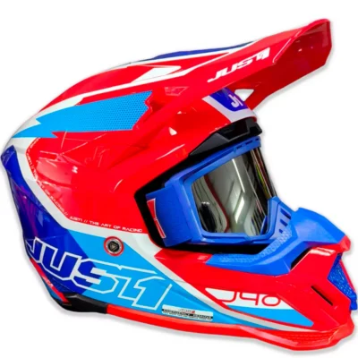 Casco Just1 Flash J40 + Antiparra - Azul/Blanco/Rojo