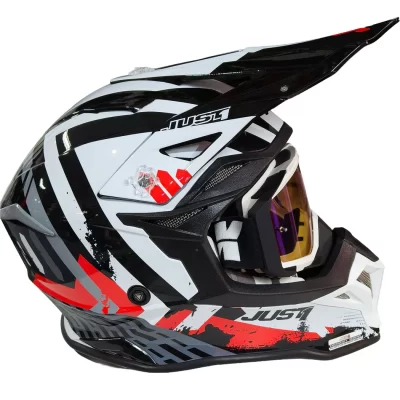 Casco Just1 Marshall J39 + Antiparra - Blanco/Negro/Rojo