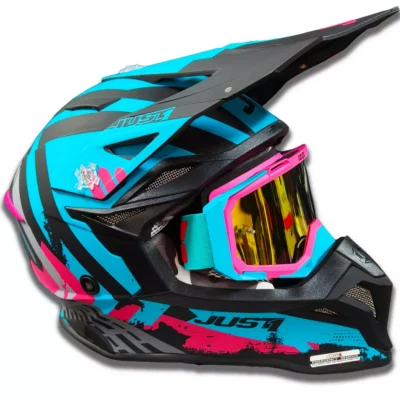 Casco Just1 Marshall J39 + Antiparra - Rosa/Celeste