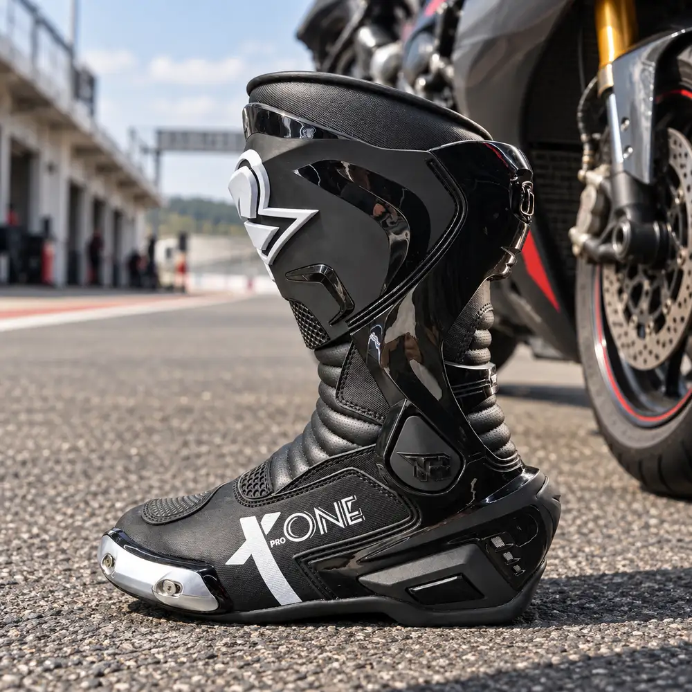 Vista lateral de la X-One Pro negra junto al circuito
