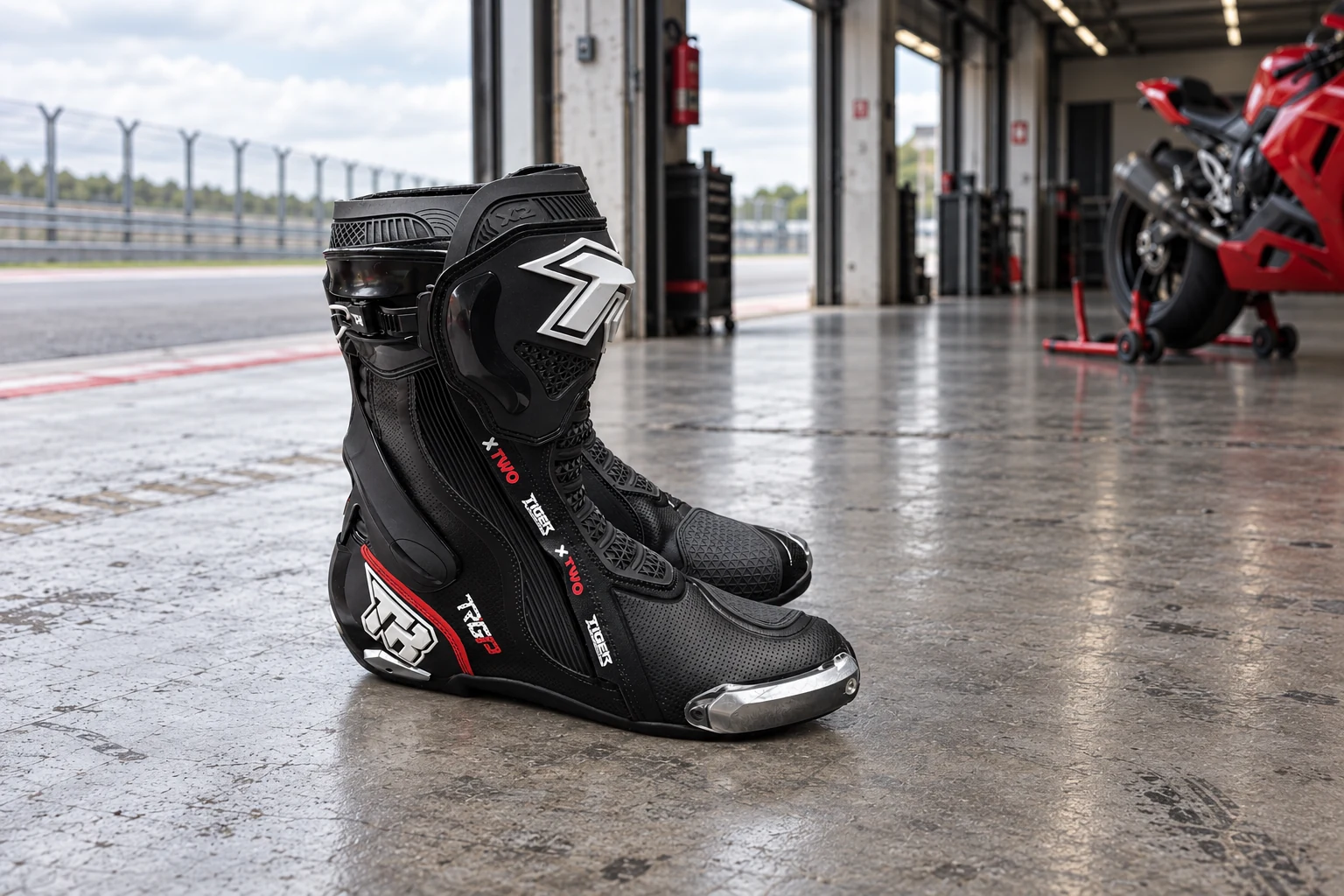 Botas TR Xtwo en boxes, fotografía de circuito